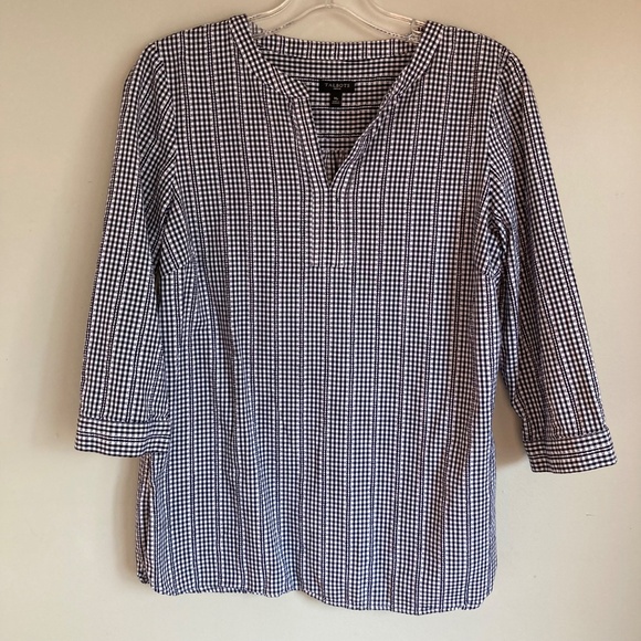 TALBOTS Black & White Checkered Tunic Top Women's Size Medium Petite - Picture 1 of 6